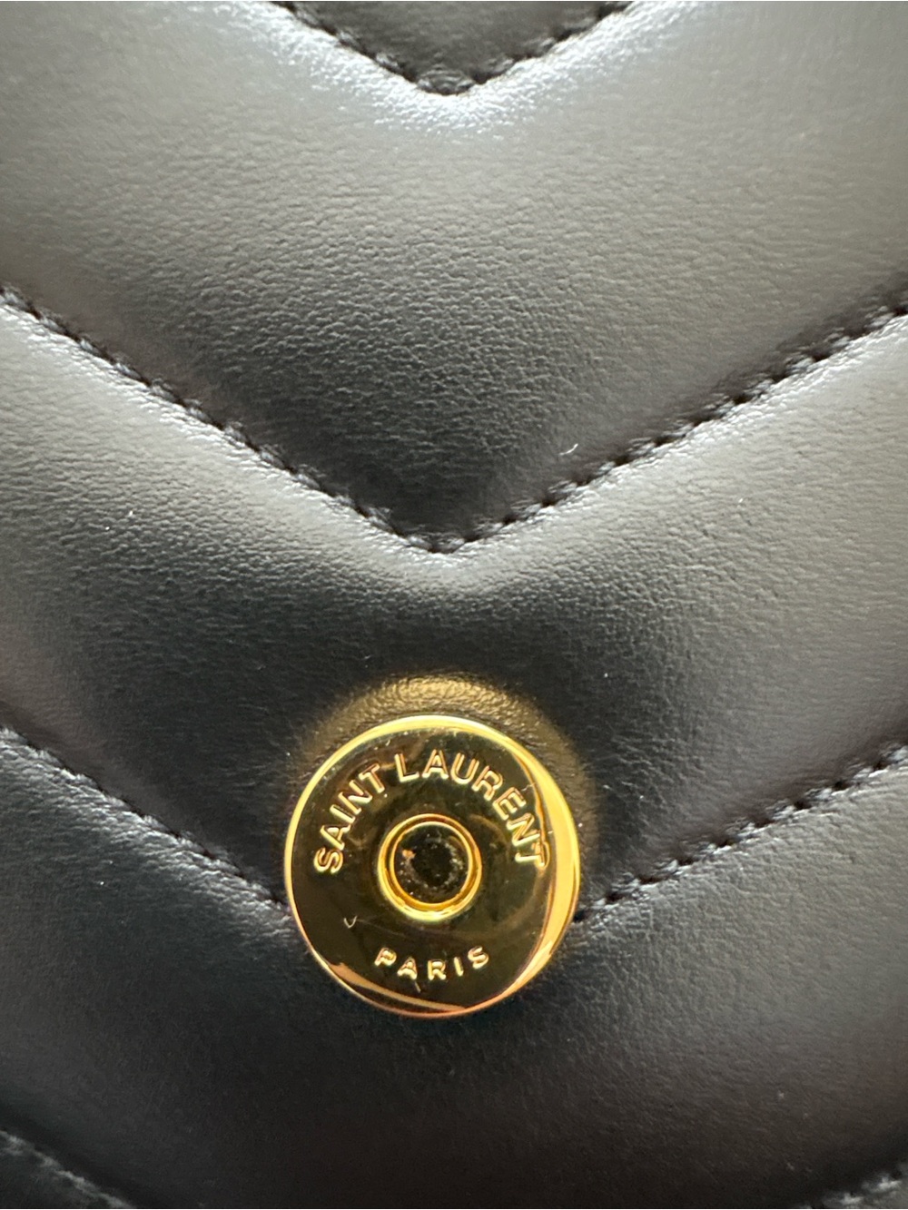 Saint Laurent Black Quilted Chevron Leather Shoulder Bag with Gold YSL Logo - Picture 9 of 15